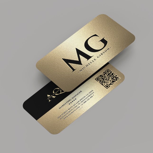 Tarjeta De Visita Compañía profesional Black Faux Gold Modern (Monogram Professional Company Black Gold Modern Business Card
)