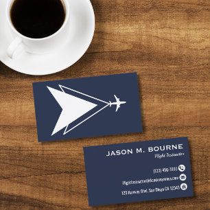 Tarjeta De Visita Compañía Profesional Piloto Azul Marino Aviación