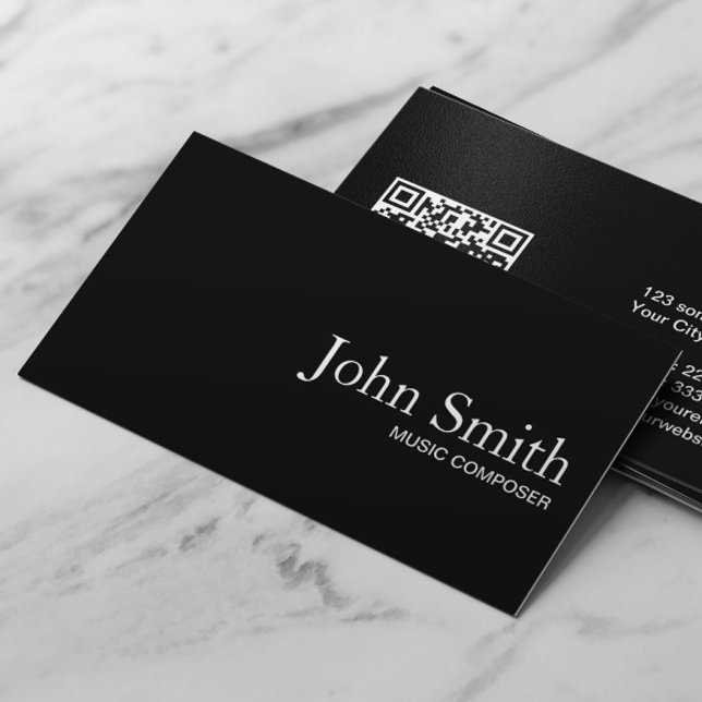 Tarjeta De Visita Compositor de música de código QR negro sencillo (Subido por el creador)