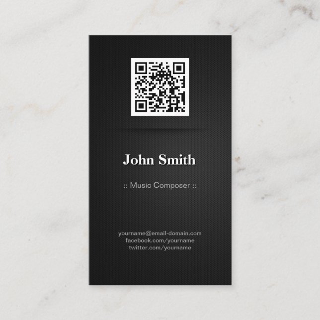 Tarjeta De Visita Compositor de música - Elegante código QR negro (Anverso)