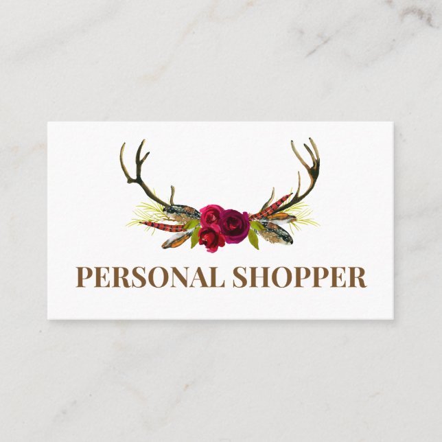 Tarjeta De Visita Comprador personal Crisp White & Boho Floral Antle (Anverso)