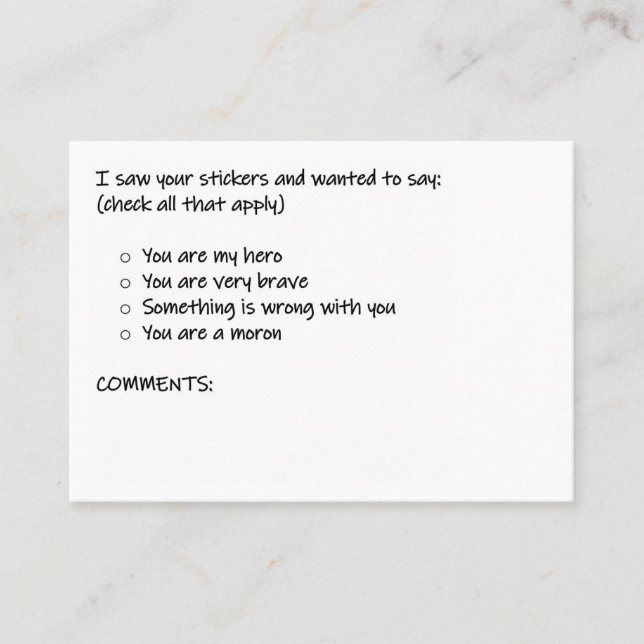 Tarjeta De Visita Comprobar todas las que se aplican (Anverso)