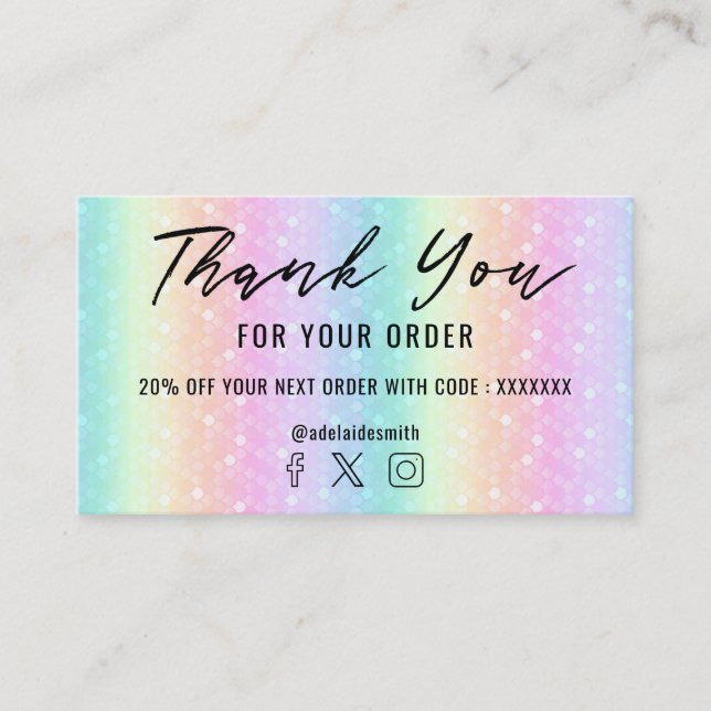 tarjeta de visita con arcoiris pastel (Anverso)