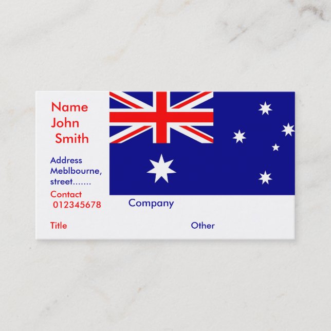 Tarjeta de visita con bandera de Australia (Anverso)