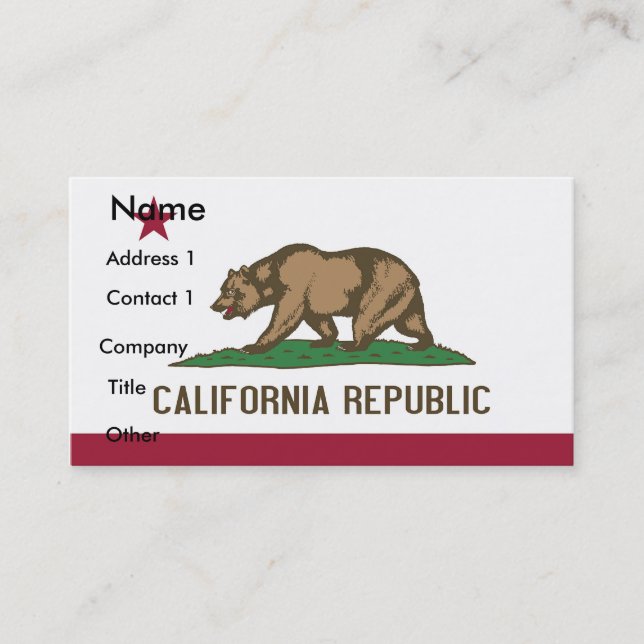 Tarjeta de visita con Bandera de California EE.UU. (Anverso)