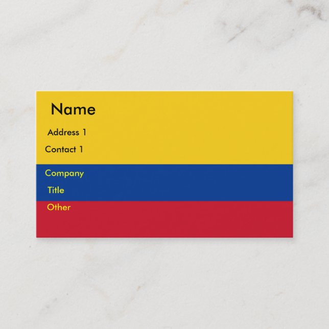Tarjeta de visita con bandera de Colombia (Anverso)