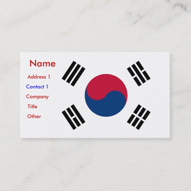 Tarjeta de visita con bandera de Corea del Sur (Anverso)
