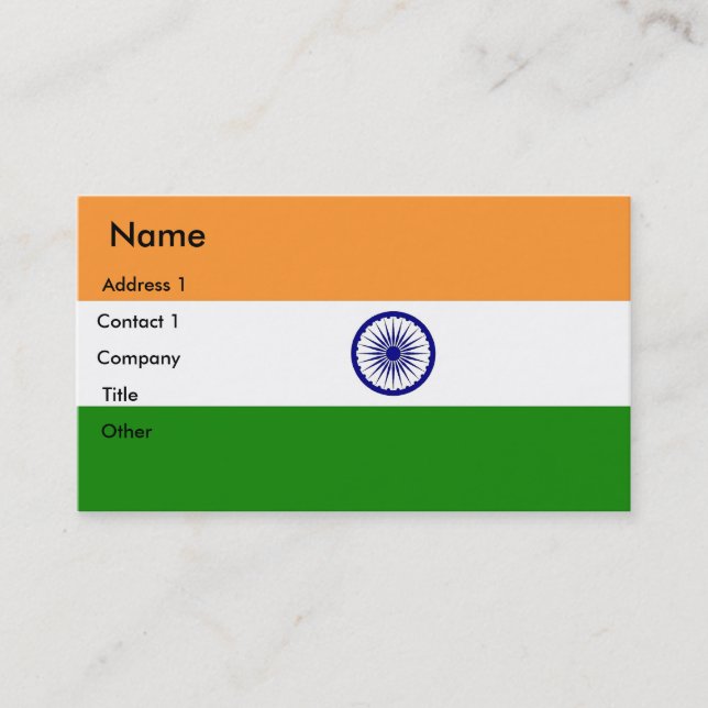 Tarjeta de visita con bandera de India (Anverso)