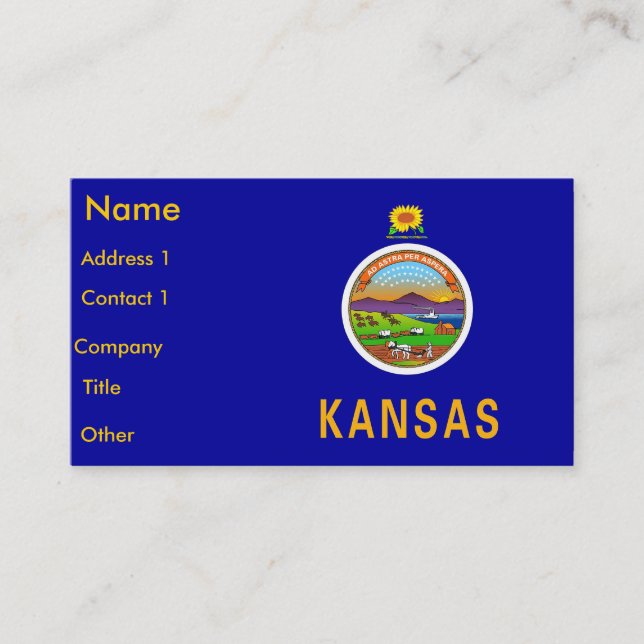 Tarjeta de visita con Bandera de Kansas U.S.A. (Anverso)