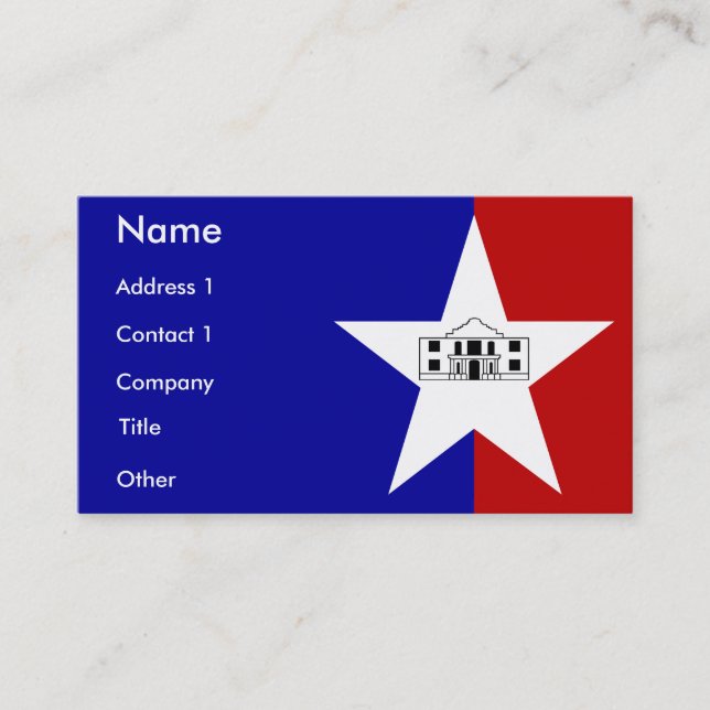 Tarjeta de visita con bandera de San Antonio, EE.U (Anverso)