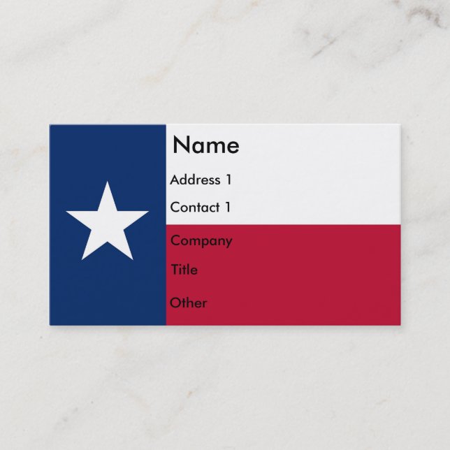 Tarjeta de visita con bandera de Texas (Anverso)
