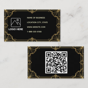 Tarjeta de visita con código QR Art Déco de oro ne