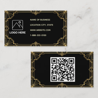 Tarjeta de visita con código QR Art Déco de oro ne