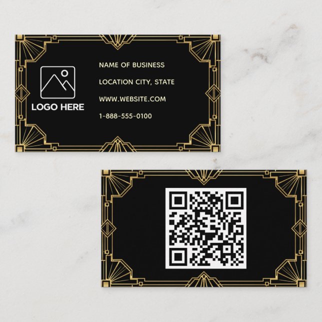 Tarjeta de visita con código QR Art Déco de oro ne (Anverso / Reverso)