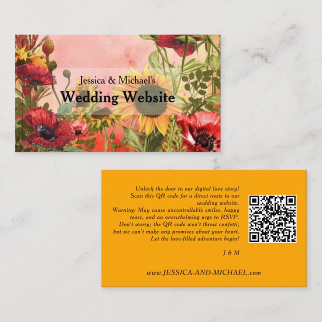 Tarjeta De Visita 🌻 Con el sitio web del boda de código QR (Anverso / Reverso)