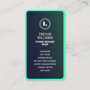 Tarjeta de visita con forma de teléfono verde turq