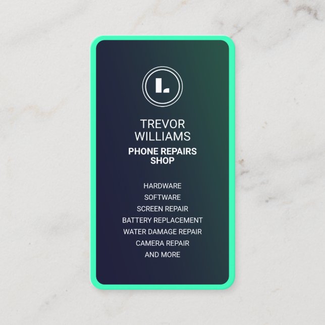 Tarjeta de visita con forma de teléfono verde turq (Anverso)
