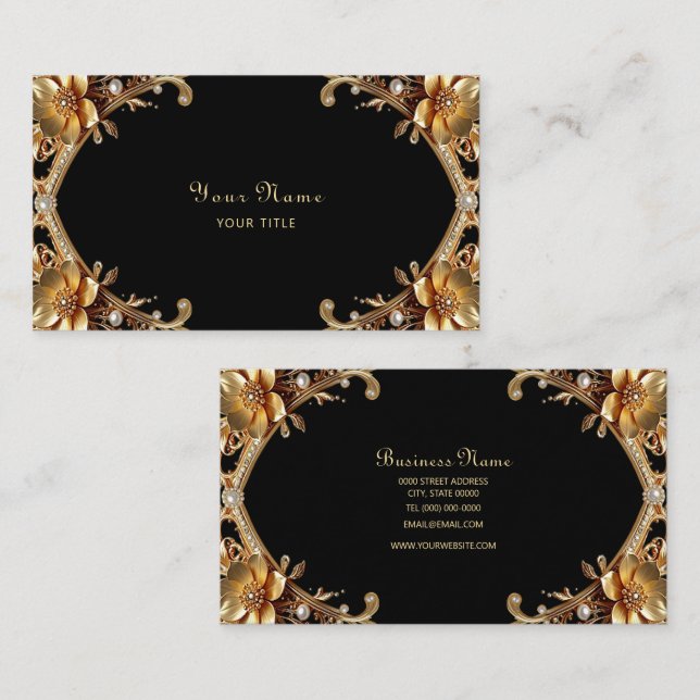 Tarjeta de visita con marco de oro elegante (Anverso / Reverso)