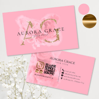 Tarjeta de visita con monograma dorado y rosa pers