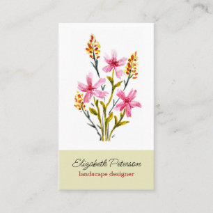Tarjeta de visita con motivos de flores acuarelas.