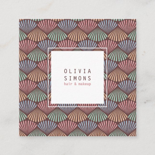 Tarjeta de visita con patrón de conchas retro. (Anverso)