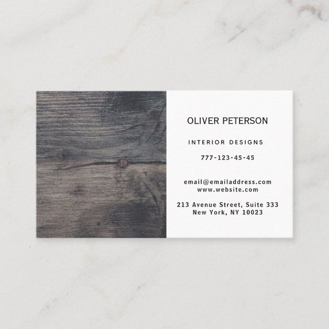 Tarjeta de visita con textura de madera. (Anverso)