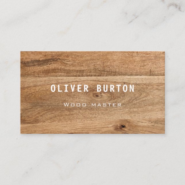 Tarjeta de visita con textura de madera. (Anverso)