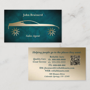 Tarjeta De Visita Concesionario de automóviles Gold & Aquamarine Cód