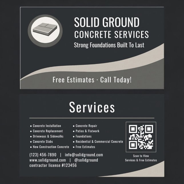 Tarjeta De Visita Concrete Contractor QR Code Professional (Subido por el creador)