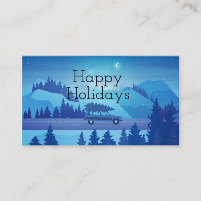 Tarjeta De Visita Conducción por la carretera con un árbol de navida (Anverso)