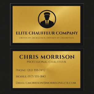 Tarjeta De Visita Conductor de chófer metálico de oro negro