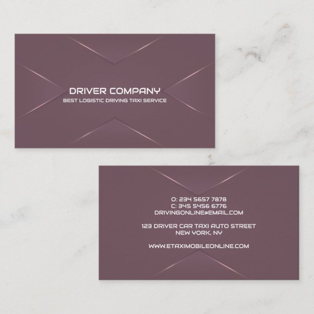 Tarjeta De Visita Conductor de chófer morado elegante (Anverso / Reverso)