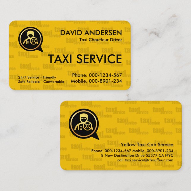 Tarjeta De Visita Conductor del servicio de taxi amarillo (Anverso / Reverso)
