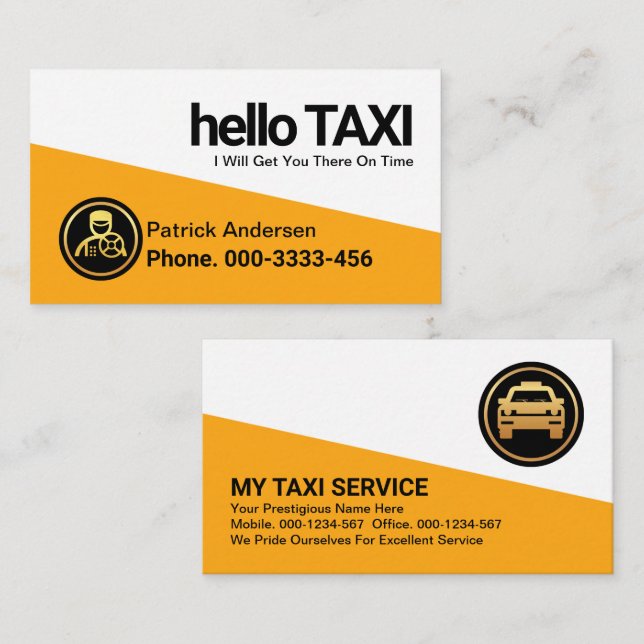 Tarjeta De Visita Conductor profesional de taxi triangular amarillo (Anverso / Reverso)