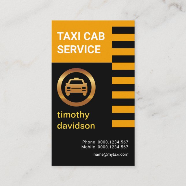 Tarjeta De Visita Conductor Taxi De Bandas Retro Amarillo Y Negro (Anverso)