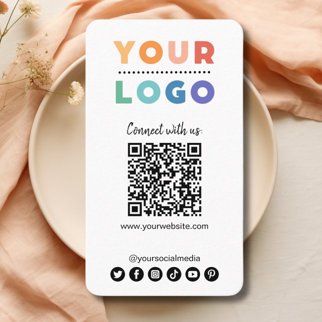 Tarjeta De Visita Conectar con nosotros Social Media QR Code White (connect with us business card white)