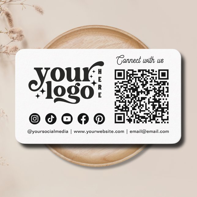 Tarjeta De Visita Conectar con nosotros Social Media QR Code White (Connect with us Social Media QR Code White Business Card)
