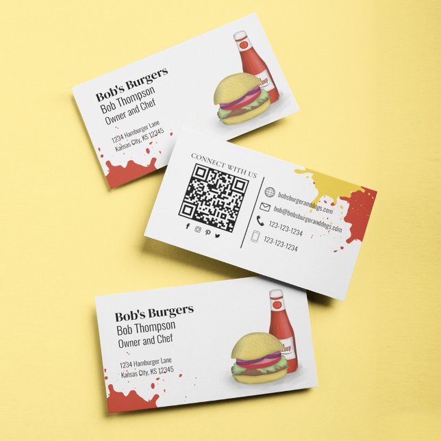 Tarjeta De Visita Conectar conmigo código QR Hamburguesa simple (Hamburger business card template.)