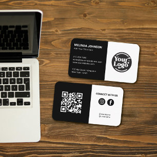 Tarjeta De Visita Conectar medios sociales con código QR blanco negr