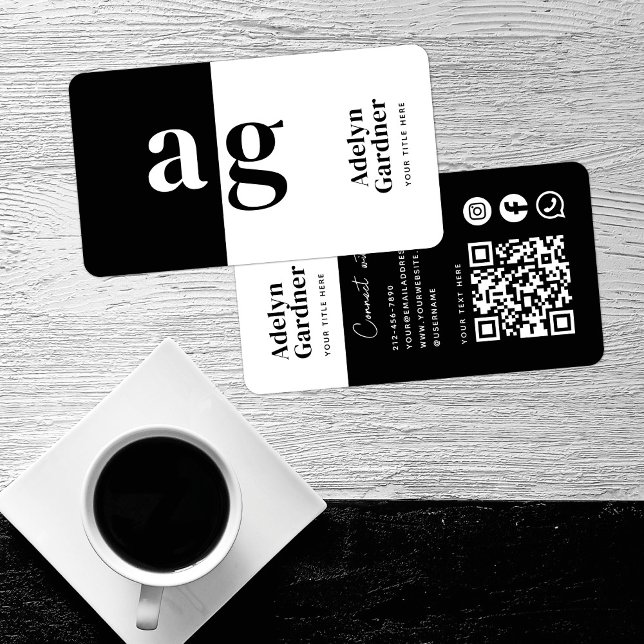 Tarjeta De Visita Conectar medios sociales con monograma blanco negr (Subido por el creador)