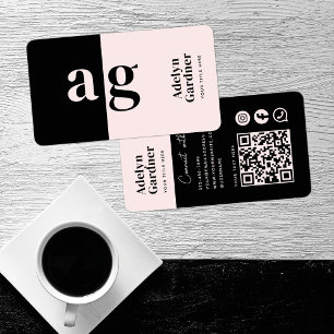 Tarjeta De Visita Conectar medios sociales de monograma rosa negro Q