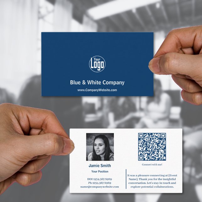 Tarjeta De Visita Conectar profesionalmente a la compañía Embajador  (Connect Professionally Company Ambassador Blue Business Card, photo, QR code)
