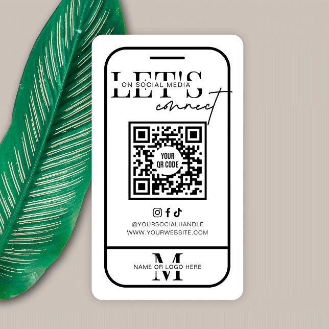Tarjeta De Visita Conectarse Con Los Medios Sociales De Los Ee.Uu. C (Minimalist Let's Connect Business Cards with QR code and space for your logo or monogram)