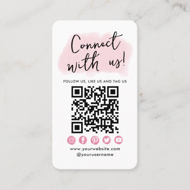 Tarjeta De Visita Conectarse Con Los Medios Sociales Rosados QR Códi (Anverso)