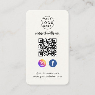 Tarjeta De Visita Conectarse con nosotros   Crema blanca QR Code de