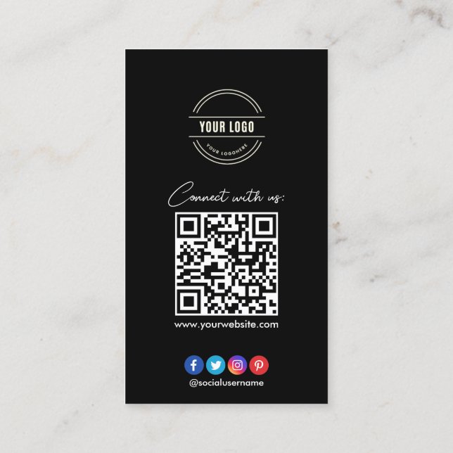 Tarjeta De Visita Conectarse con nosotros | Red social QR Code Black (Reverso)