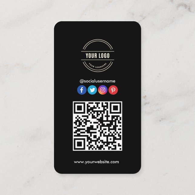 Tarjeta De Visita Conectarse con nosotros | Red social QR Code Black (Reverso)
