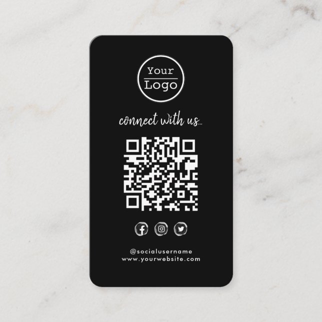 Tarjeta De Visita Conectarse con nosotros | Red social QR Code Black (Anverso)