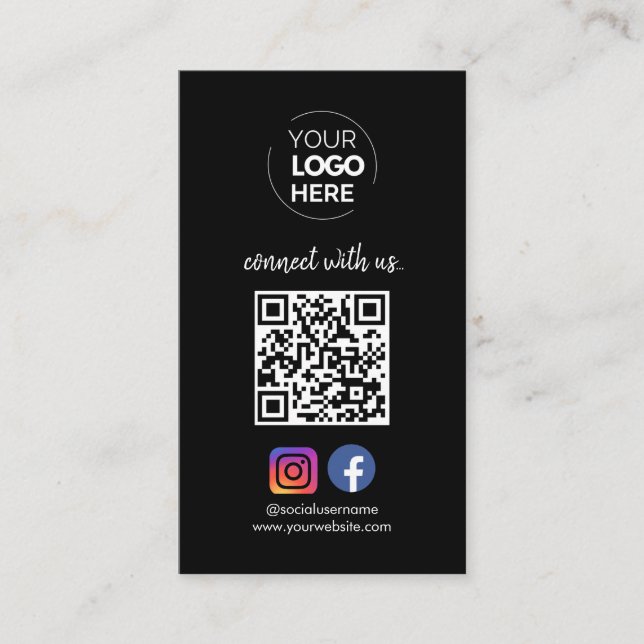 Tarjeta De Visita Conectarse con nosotros | Red social QR Code Black (Anverso)