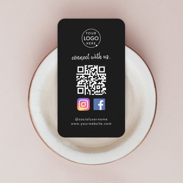 Tarjeta De Visita Conectarse con nosotros | Red social QR Code Black (Connect with us QR code business cards to promote your social media - Instagram, Facebook & more!)